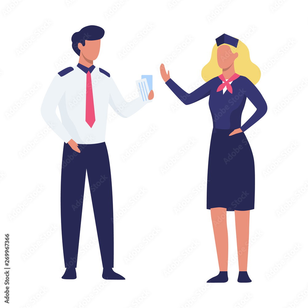 Pilot and stewardess standing in the uniform Pilot and stewardess standing in the uniform