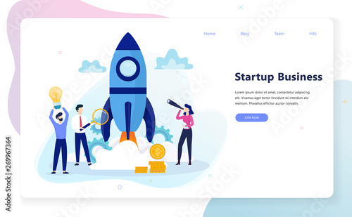 Startup and teamwork concept web banner. Business profit
