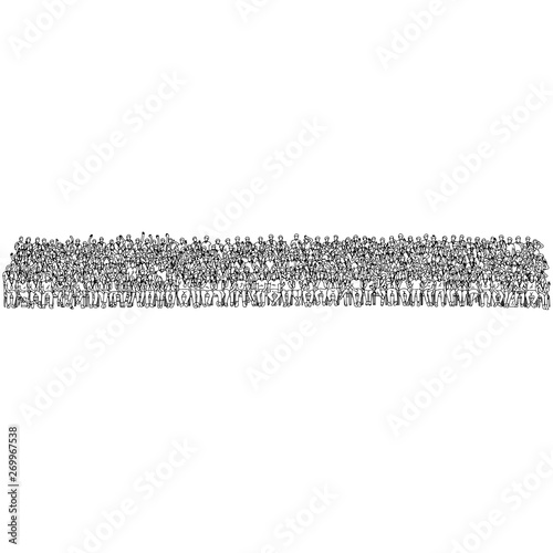 crowd of people sitting and standing together vector illustration sketch doodle hand drawn with black lines isolated on white background