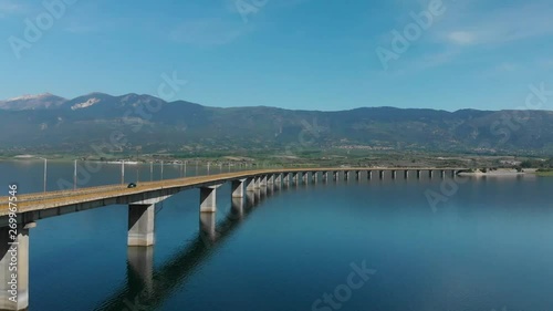 Techniti Limni Polifitou- Bridge over Polifitou Lake in Greece. Aerial photo
