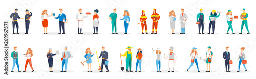 Occupation set. Collection of people couple in various uniform