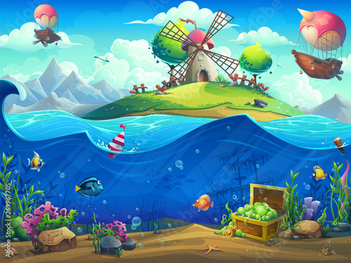 Vector background marine life landscape - the ocean