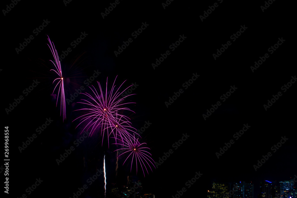 Fireworks Celebration at night sky ,Building background. Fireworks Celebration at night sky ,Building background.