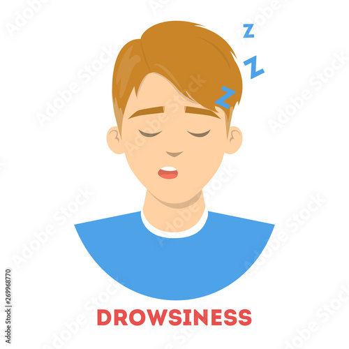 Man suffer from drowsiness. Tired person sleep