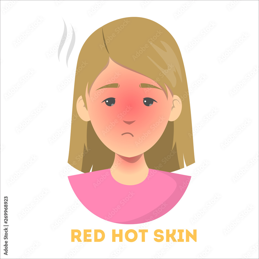 Red hot skin as a symptom of a sunburn. Exhausted woman Red hot skin as a symptom of a sunburn. Exhausted woman