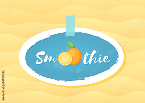 Orange smoothie fruit cocktail sticker vector illustration. Tasty orange with hand drawn Smoothie sign at smoothies cocktail blue round sticker for decoration shop sticker or promotion discount