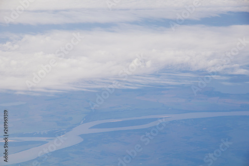 Abstract natural vintage aero landscape background with Amazon River in Brazil, seen from an airplane