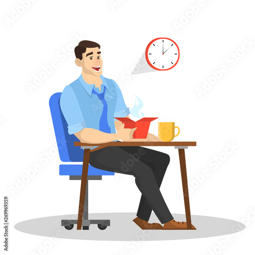 Man in the suit having lunch at work. Male person eat