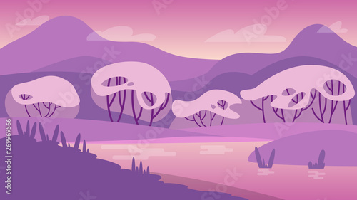 Evening landscape. Outdoor sunset view on the nature