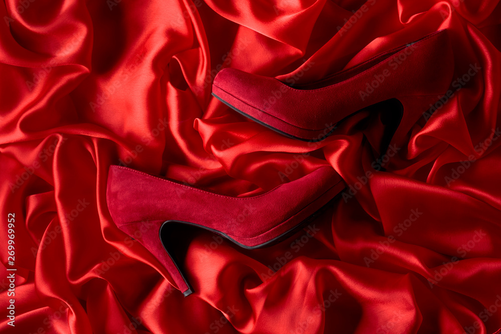 Women's corduroy shoes on a silk background. Women's corduroy shoes on a silk background.