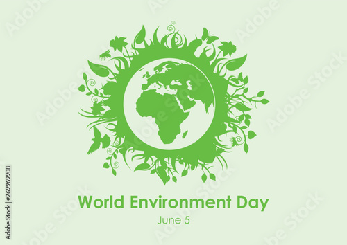 World Environment Day vector. Environment vector illustration. Green planet earth vector. Planet Earth with fauna and flora vector. Environmental concept with eco planet earth. Important day