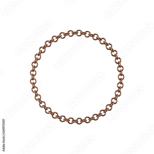 Copper chain. Isolated on white background. Circle frame.