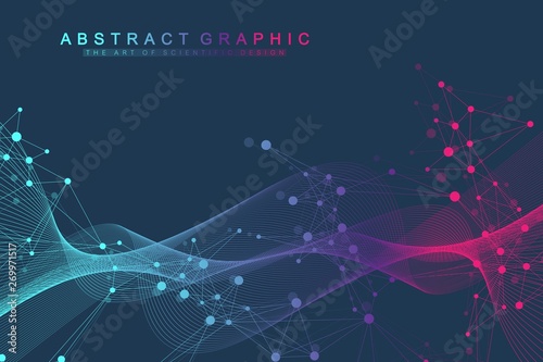 Colorful molecules background. DNA helix, DNA strand, DNA Test. Molecule or atom, neurons. Abstract structure for science or medical background, banner. Scientific vector illustration.
