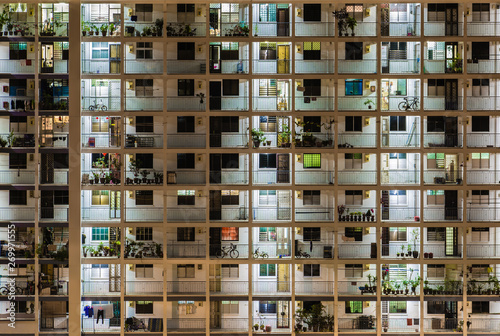 Photography residential building window night colorful light facade