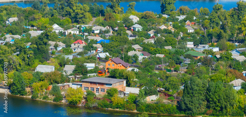Aerial houses Dnipro river Kyiv