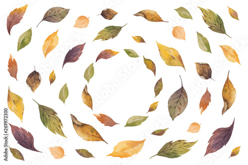 Watercolor vector autumn banner with roses and leaves isolated on white background.