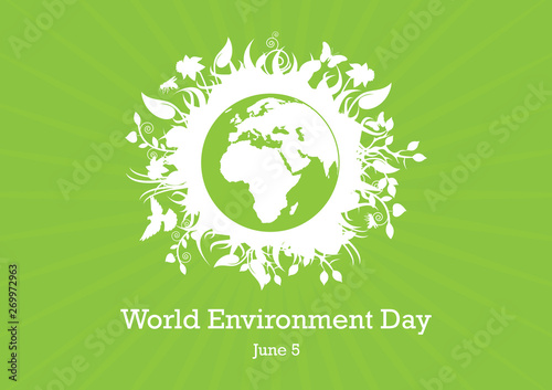 World Environment Day Eco Planet Earth vector. Green planet earth vector. Planet Earth with fauna and flora vector. Environmental concept with eco planet earth. Important day