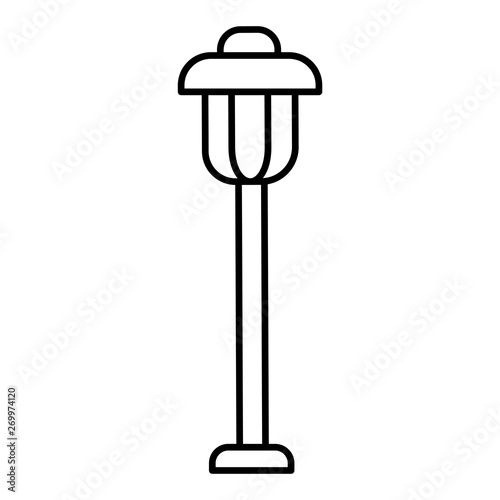 Black & white vector illustration of path walkway garden lamp. Line icon of outdoor landscape light fixture. Isolated object