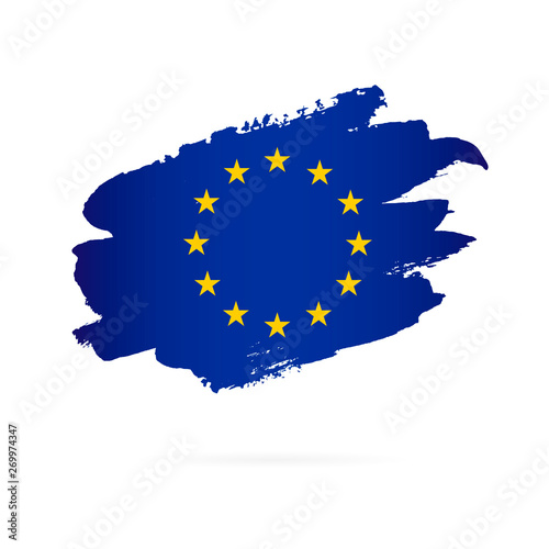 Flag of Europe. 12 golden stars. Vector illustration. Brush strokes