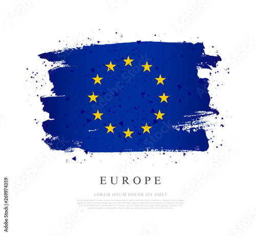 Flag of Europe. 12 golden stars. Vector illustration on white background.