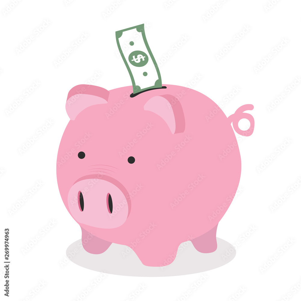 Fototapeta premium Piggy bank with dollar banknote vector