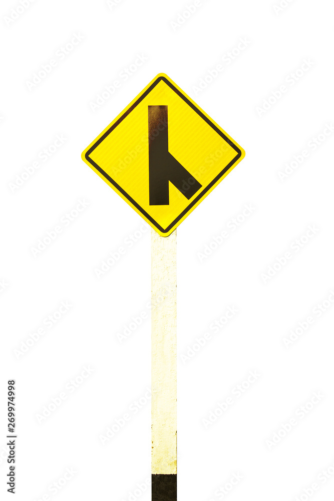 yellow road sign isolated on white background yellow road sign isolated on white background