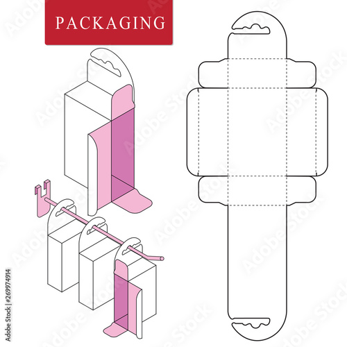 Packaging for hang with hook.Vector Illustration of packaging.Isolated White Retail Mock up.