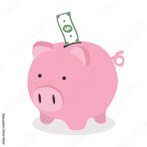 Piggy bank with dollar banknote vector