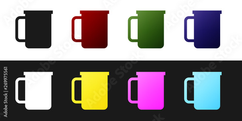 Set Coffee cup flat icon isolated on black and white background. Tea cup. Hot drink coffee. Vector Illustration