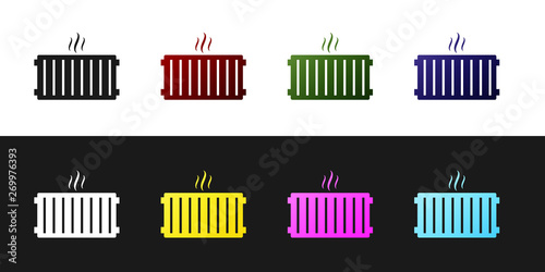 Set Heating radiator icon isolated on black and white background. Vector Illustration