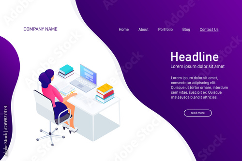 Concept of web landing page with isometry.