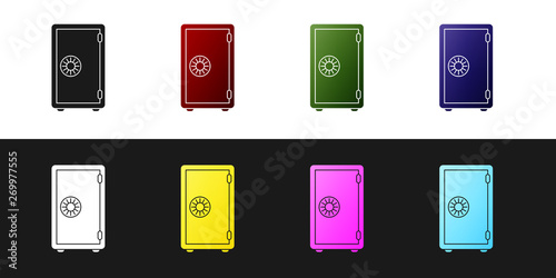 Set Safe icon isolated on black and white background. The door safe a bank vault with a combination lock. Reliable Data Protection. Vector Illustration