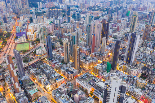  Top view of Hong Kong city at night