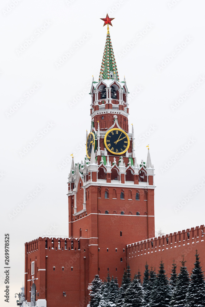 Spasskaya Tower at Red Square in the winter. Spasskaya Tower at Red Square in the winter.