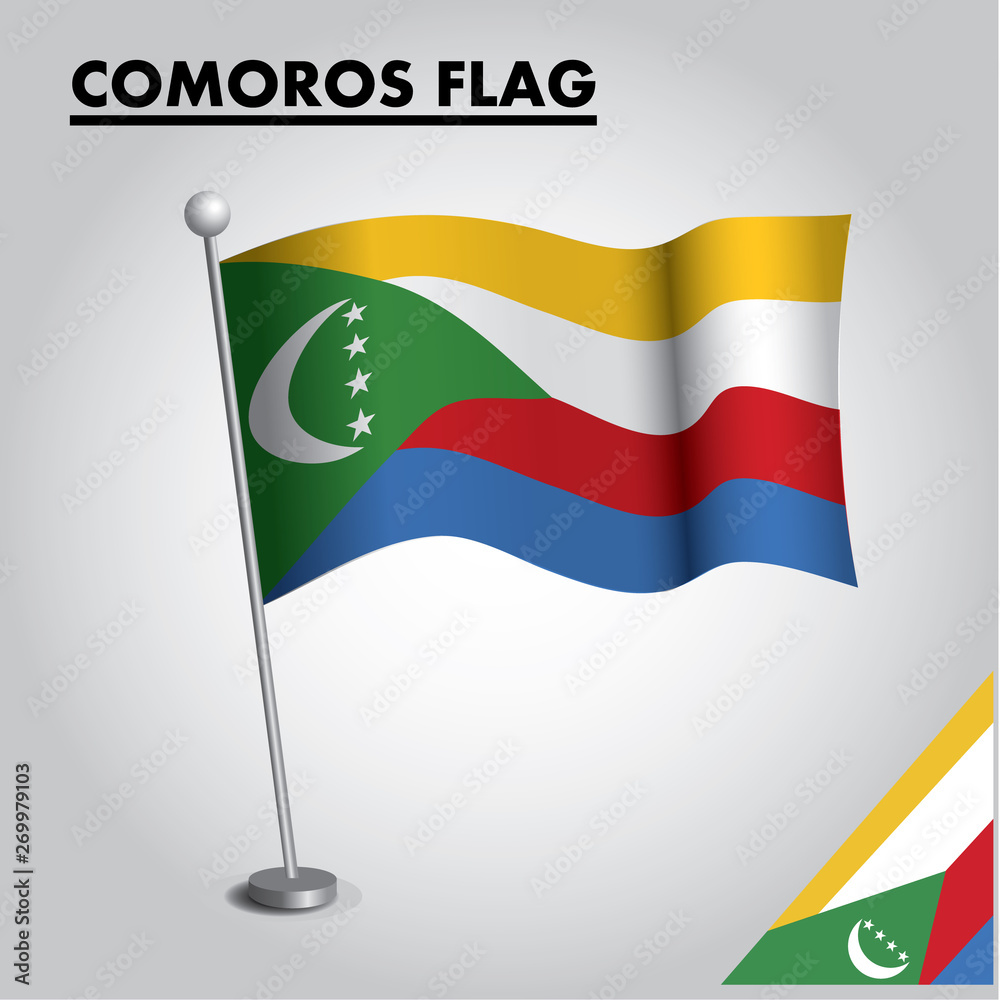 COMOROS flag icon. National flag of COMOROS on a pole COMOROS flag icon. National flag of COMOROS on a pole