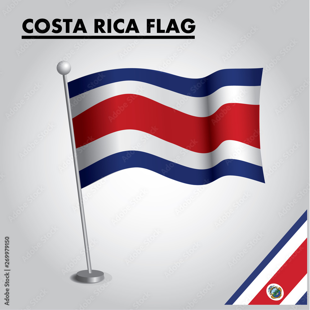 COSTA RICA flag icon. National flag of COSTA RICA on a pole COSTA RICA flag icon. National flag of COSTA RICA on a pole