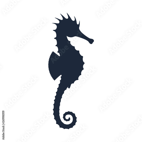 Seahorse graphic icon. Seahorse black silhouette isolated on white background. Vector illustration