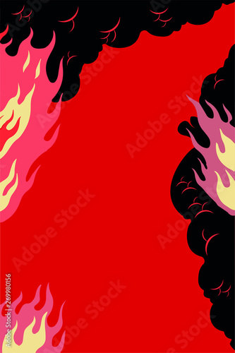 Red ground fire flame fumes extinguish the firefighter