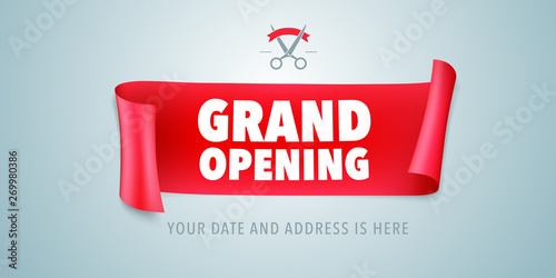 Grand opening vector background. Ribbon cutting ceremony design element