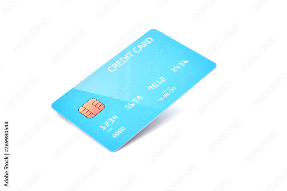 Blank blue credit card on white background