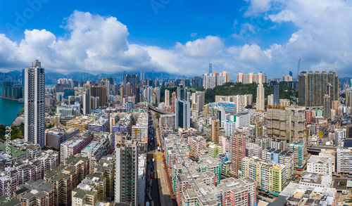 Canvas Print Top view of Hong Kong city