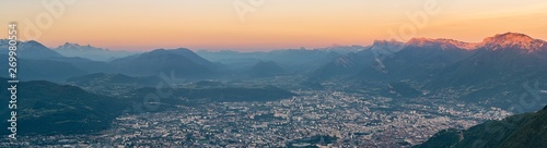 French landscape - Chartreuse. Panoramic view over the city of Grenoble with Vercors and Alps in the background.