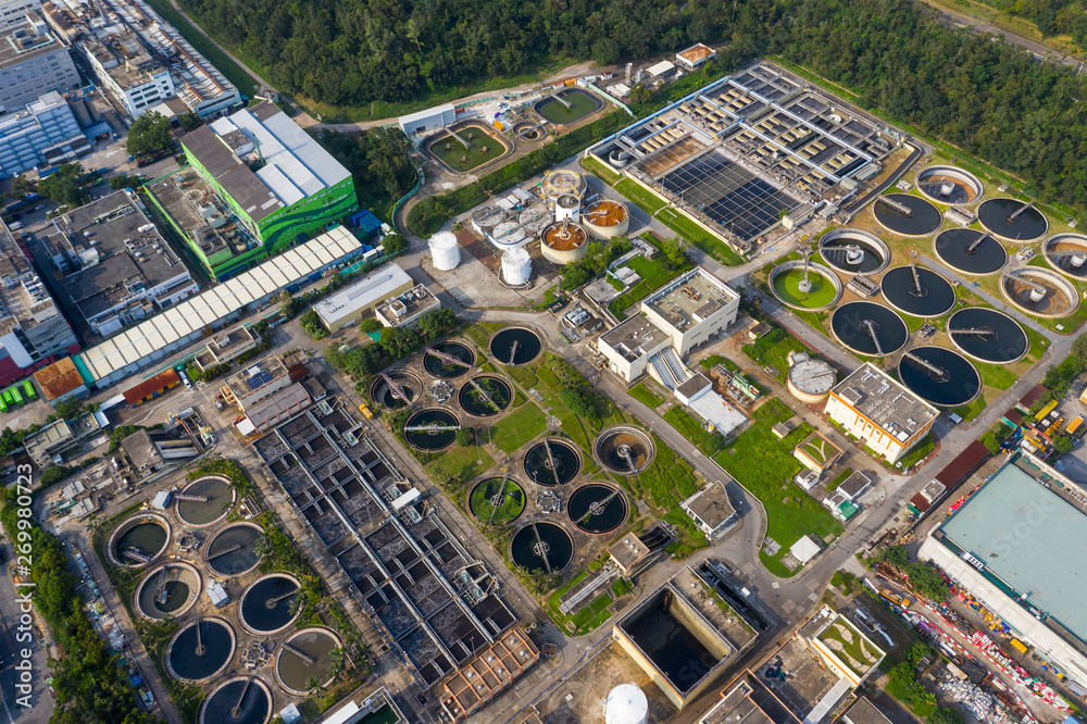 Fototapeta premium Top view of sewage plant in Hong Kong
