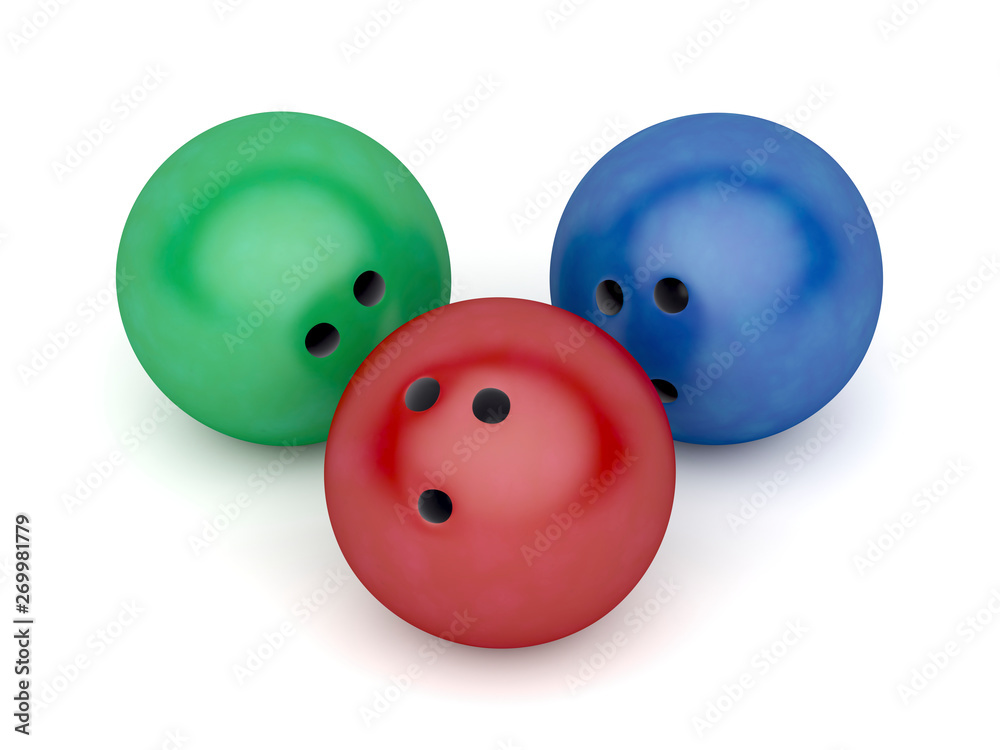 Green, red and blue bowling balls Green, red and blue bowling balls