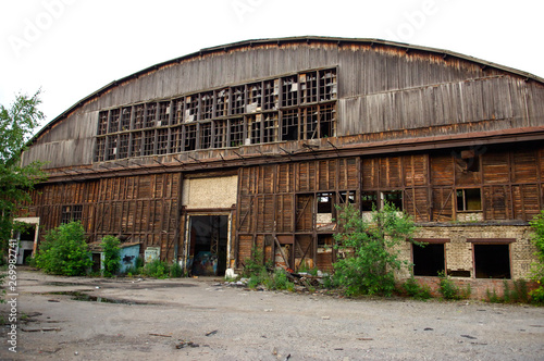 old wooden abandoned aircraft hangar