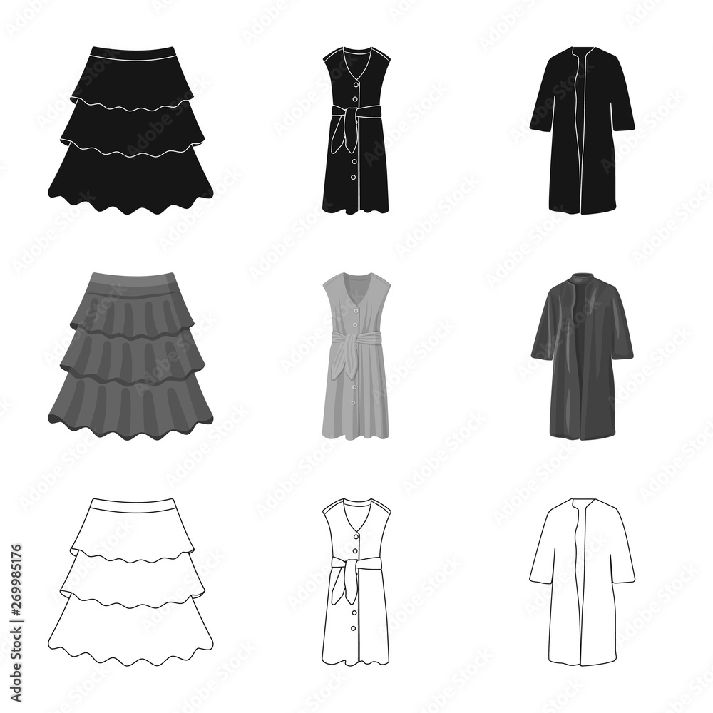 Isolated object of woman and clothing sign. Collection of woman and wear vector icon for stock. Isolated object of woman and clothing sign. Collection of woman and wear vector icon for stock.