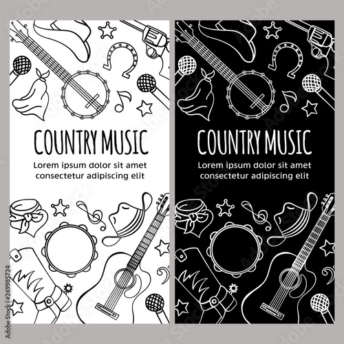COUNTRY MUSIC FLYER American Cowboy Western Festival Vector Illustration Set for Print Fabric and Decoration