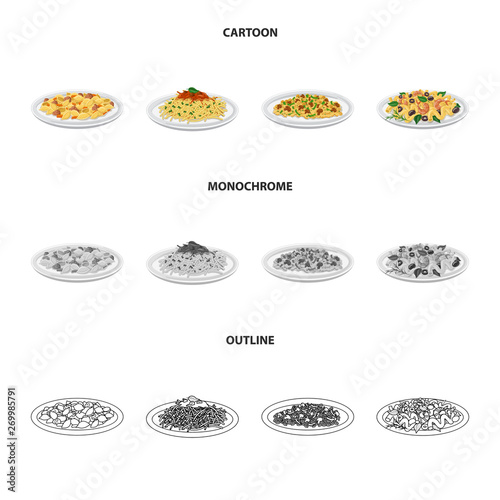 Vector design of pasta and carbohydrate icon. Set of pasta and macaroni stock vector illustration.