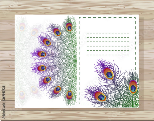 Vector card with a round ornament and abstract backdrop. Beautiful oriental pattern with peacock feathers elements. Place for your text. EPS 10