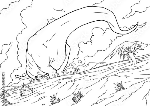 Outline diplodocus Dinosaur Illustration, Coloring book, A4